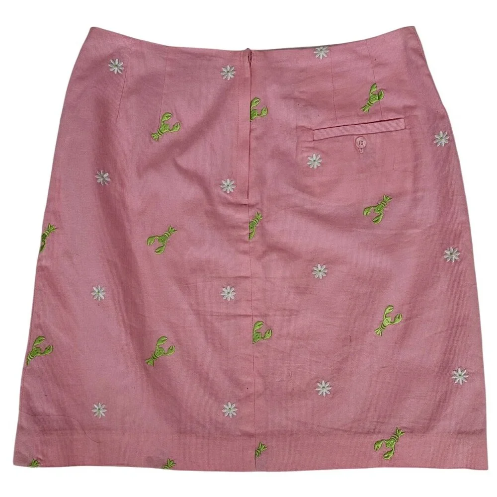 Lilly Pulitzer Women's Light Pink Daisy Lobster Embroidered A-Line Skirt Size 8 - Picture 4 of 16